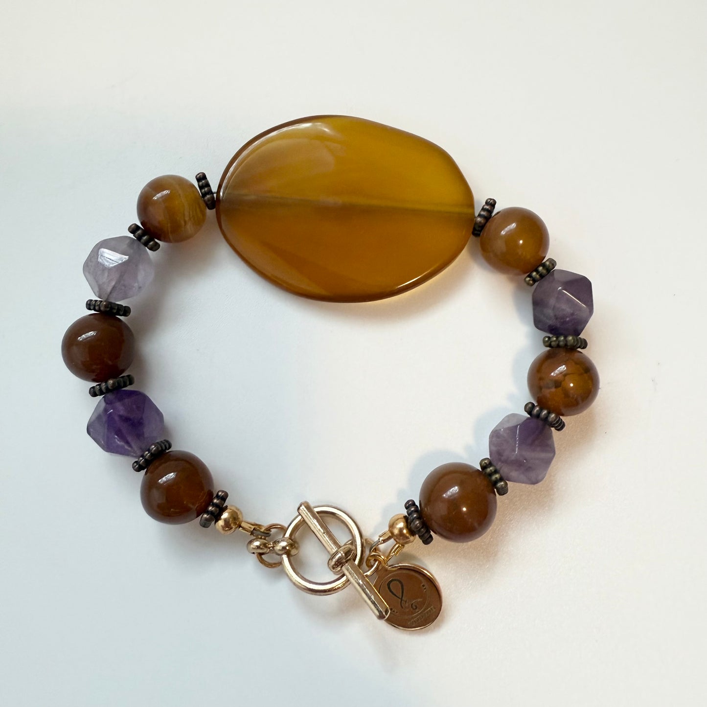 Soul Fusion” – Carnelian & Amethyst Statement Bracelet