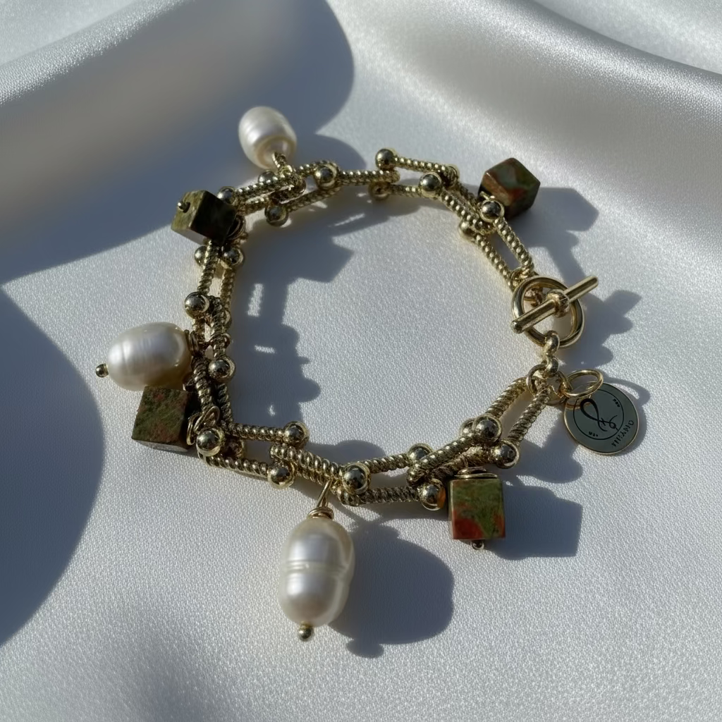 Golden Eden Pearls & Unakite Bracelet
