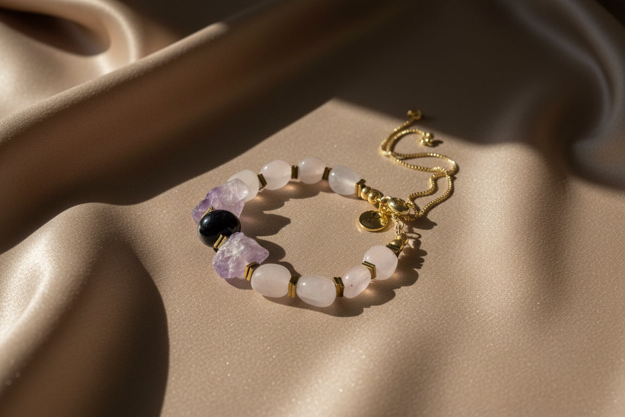 Rose Quartz & Dual Amethyst Bracelet