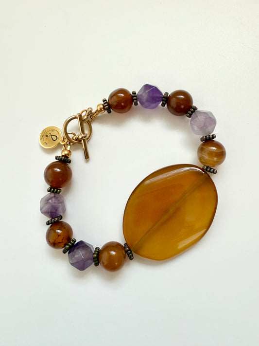 Soul Fusion” – Carnelian & Amethyst Statement Bracelet