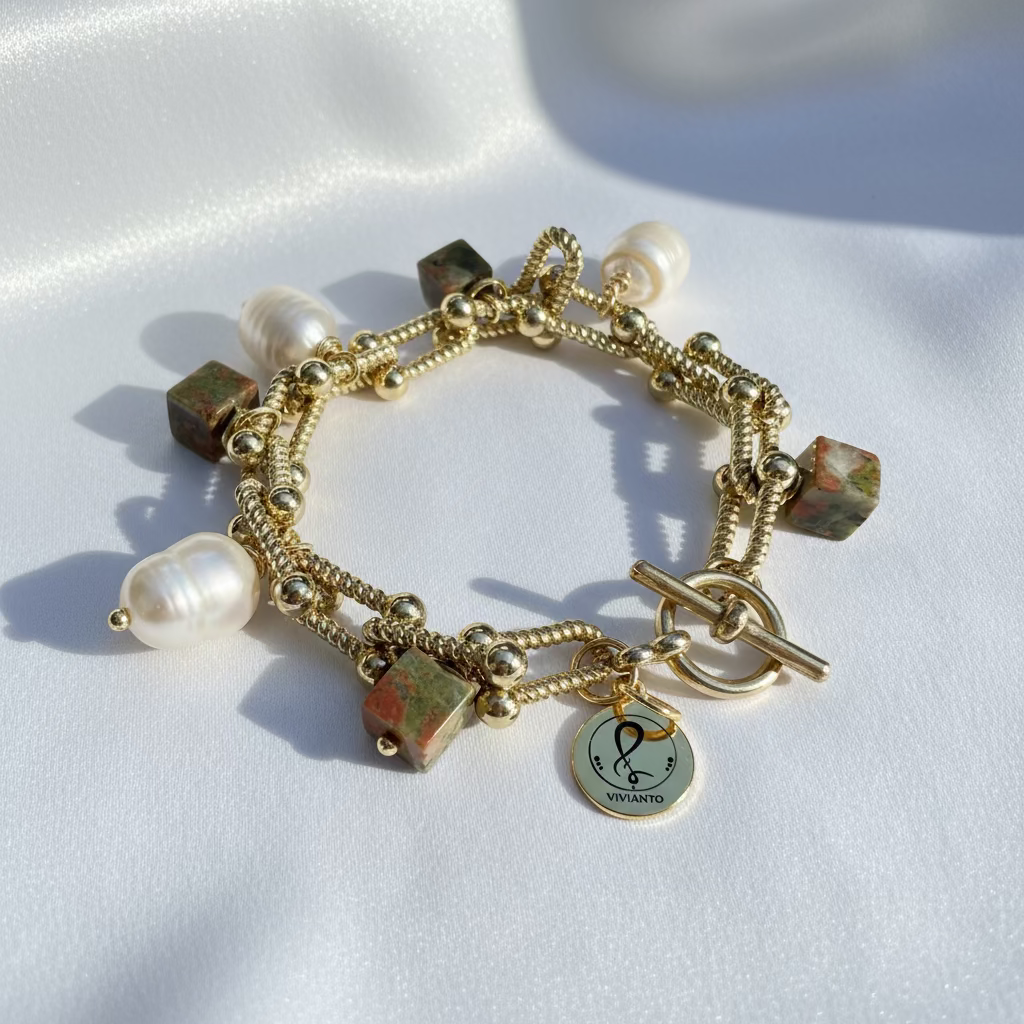 Golden Eden Pearls & Unakite Bracelet