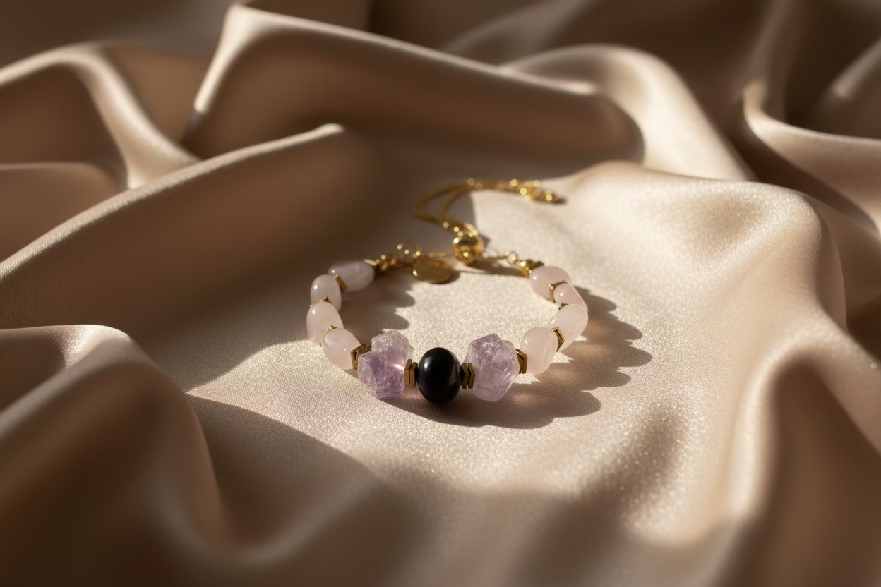Rose Quartz & Dual Amethyst Bracelet