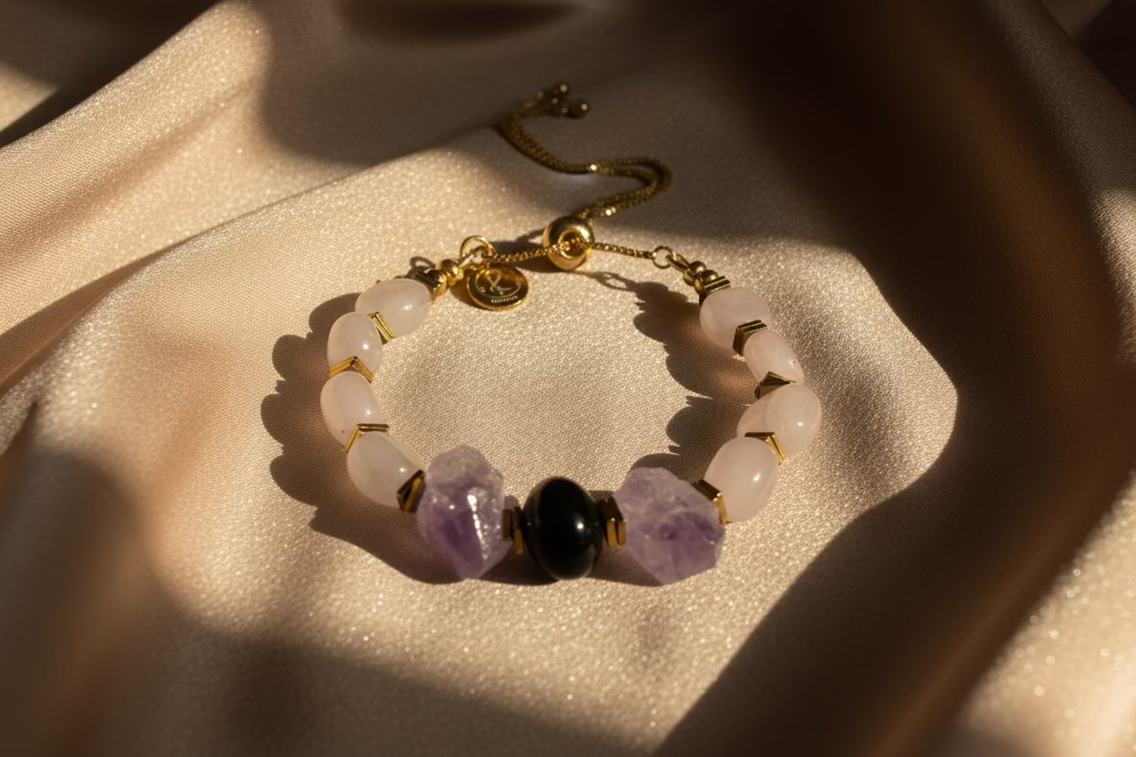 Rose Quartz & Dual Amethyst Bracelet
