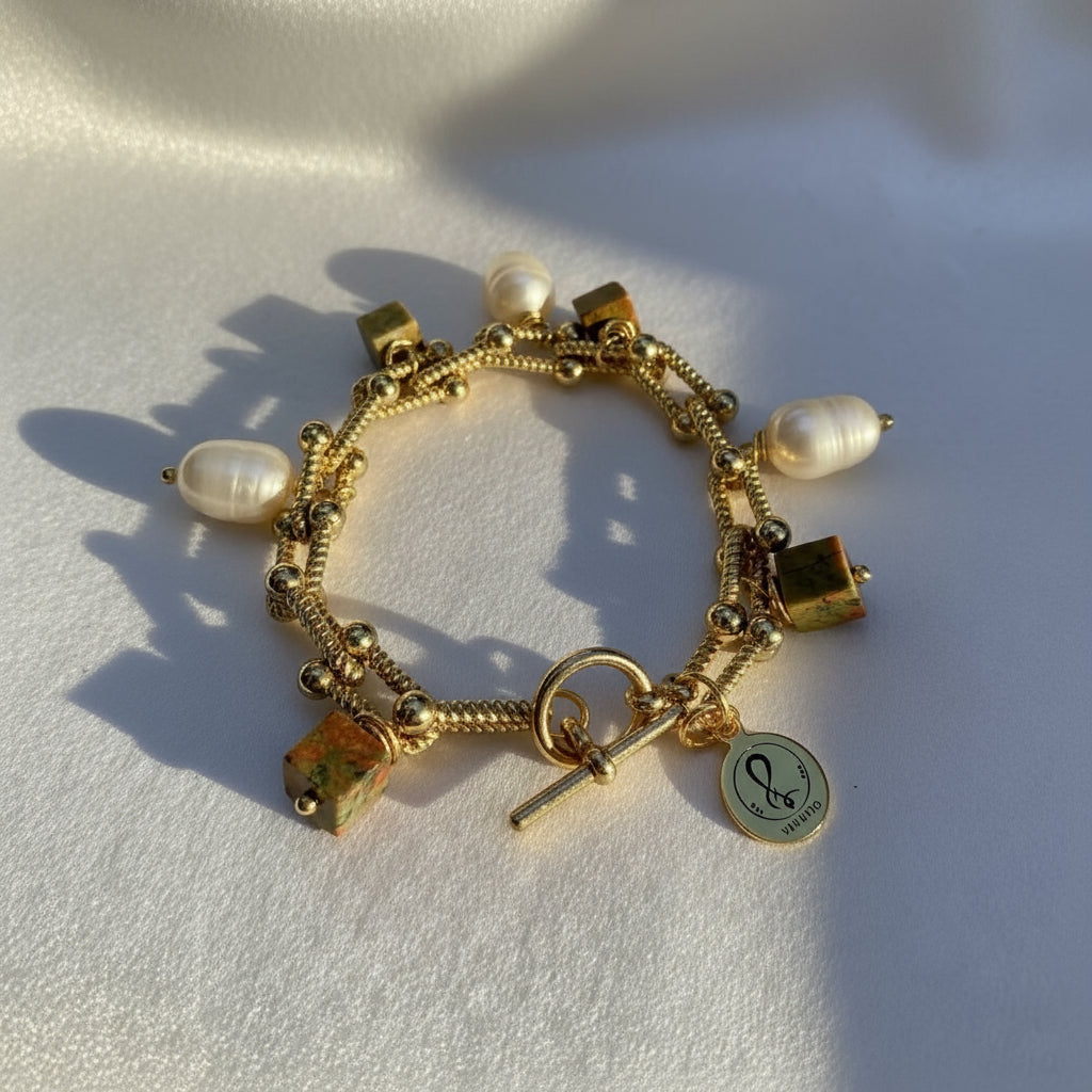 Golden Eden Pearls & Unakite Bracelet