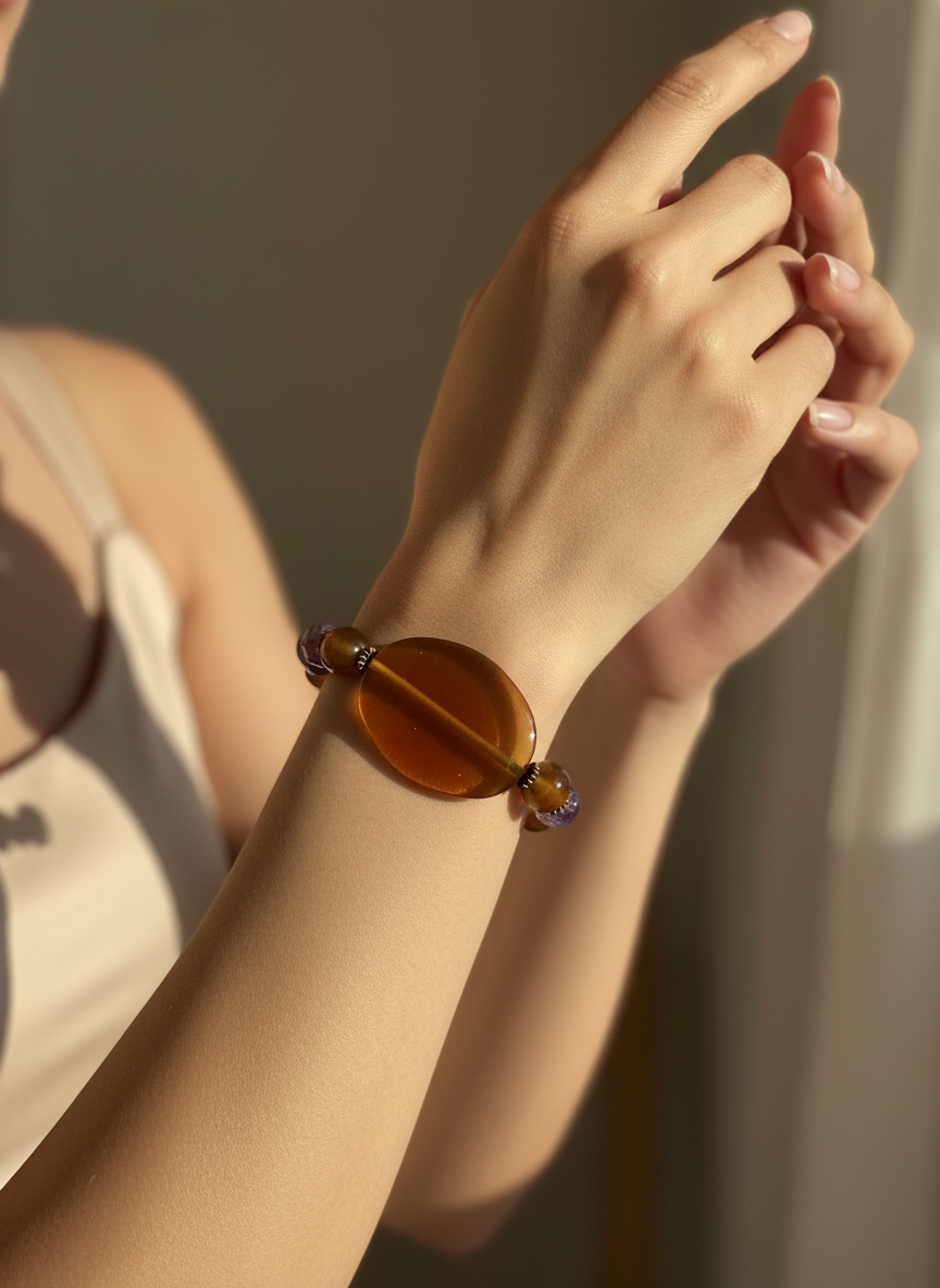 Soul Fusion” – Carnelian & Amethyst Statement Bracelet