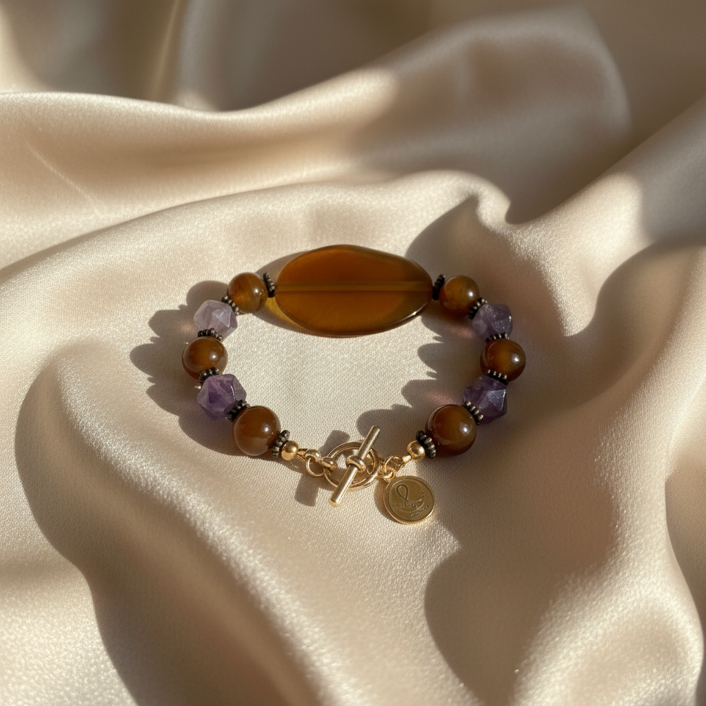 Soul Fusion” – Carnelian & Amethyst Statement Bracelet